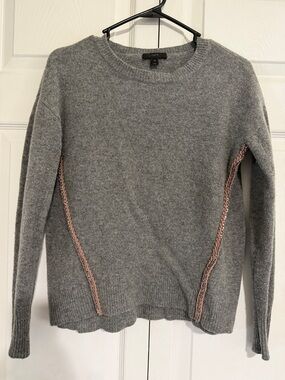 J. Crew Gray Crewneck Sweater with Pink Accent Braids
